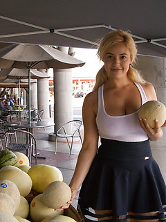 Teen girlfriend Kylie Page revealing her juicy natural juggs at the restaurant by Zishy