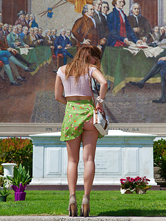 Hot girlfriend Koya Ward in short skirt squats outdoors to flash panty upskirt by Zishy